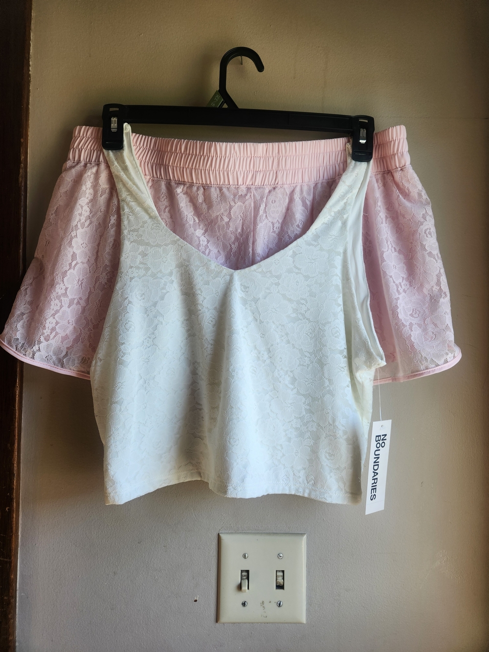 No Boundaries Lace Crop Tank with Pink Lace Shorts Set